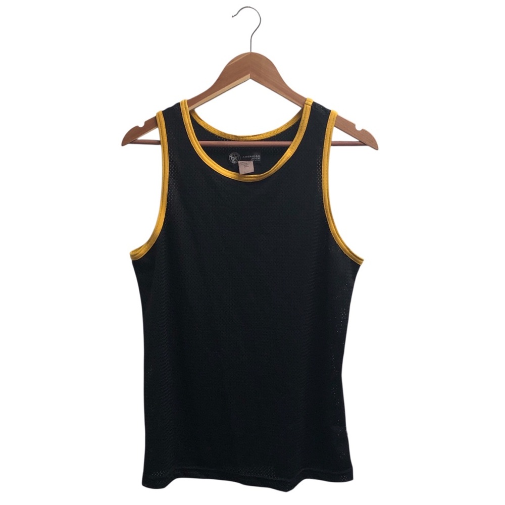 AMERICAN JOCK MESH TANK  TOP - Black Stretch Muscle Gym Beater Medium Vintage